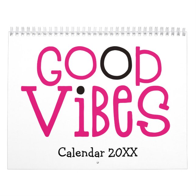 Calendário Boas Vibes Positivity Aspas Cor-de-rosa Branco 202 (Capa)