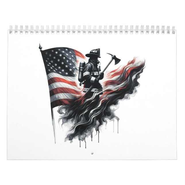 Calendário Bombeiro americano. Bandeira dos Estados Unidos. (Capa)