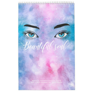 Calendário Bonita Alma Rosa Galáxia Olhos Rosa Afirmações