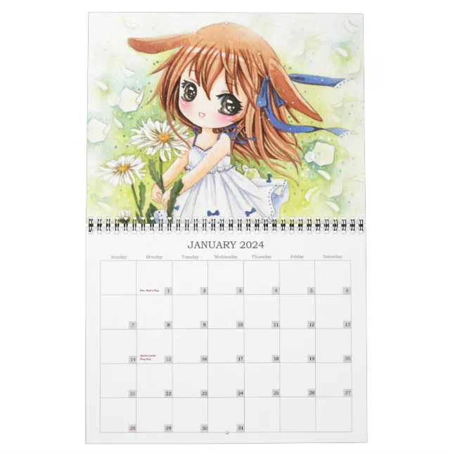 Modelo de calendário escolar de anime