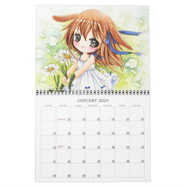 Calendário de anime de garota feliz 2023