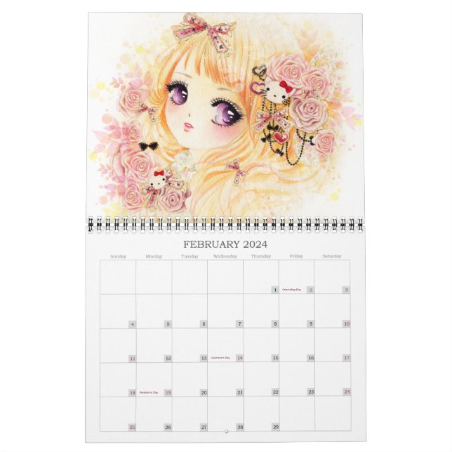 Modelo de calendário escolar de anime