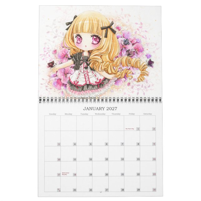 Calendário bonito 2013 das meninas do chibi do (Jan 2027)