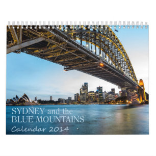 Calendário bonito Sydney da foto e montanhas azui
