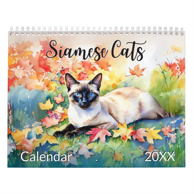 Calendário Bonitos Gatos Siameses Pet Lover Watercolor Animal (Capa)