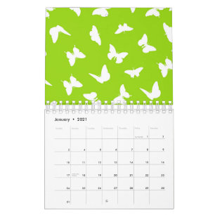 Calendário Borboleta Branca Fundo Verde Padrão Estético