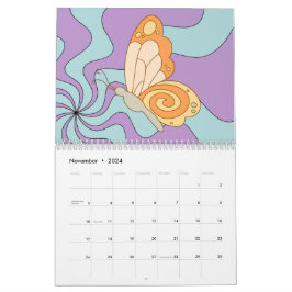Calendário Borboleta de Onda Hippie Groovy da década de 70