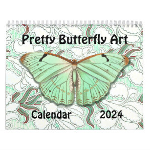 Calendário Borboletas bonito Art 2024 Calendar