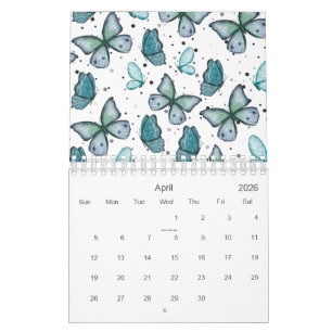 Calendário Borboletas e pontos verdes com aquarelas 2026