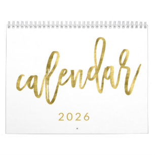 Calendário Branco 2026 Com Ouro Meses