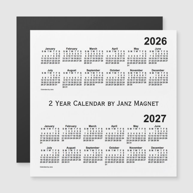 Calendário branco 2 anos 2026-2027 por Janz Magnet (Frente/Verso)