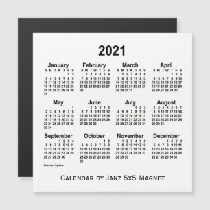 Calendário branco de 2021 por meio do íman 5x5 d