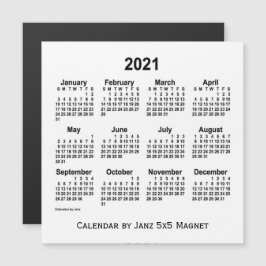 Calendário branco de 2021 por meio do íman 5x5 de