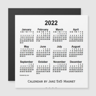 Calendário branco de 2022 por meio do ímã 5x5 de j