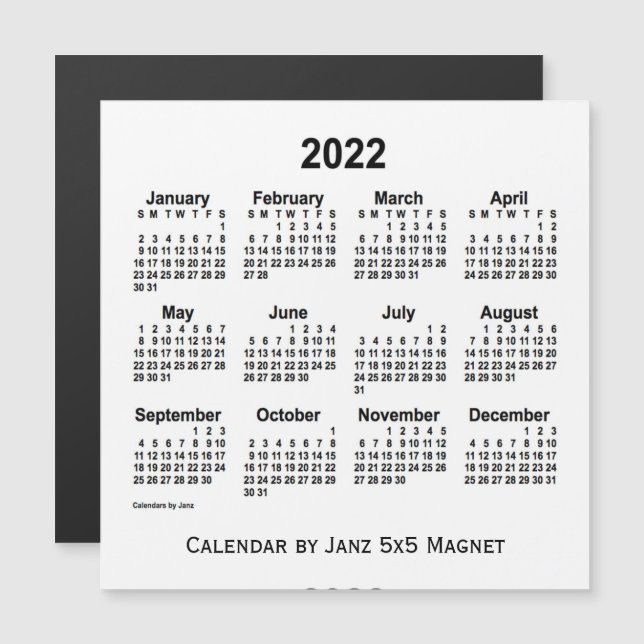 Calendário branco de 2022 por meio do ímã 5x5 de j (Frente/Verso)