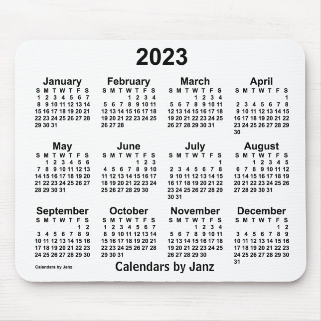 Calendário branco de 2023 por Janz Mouse Pad (Frente)