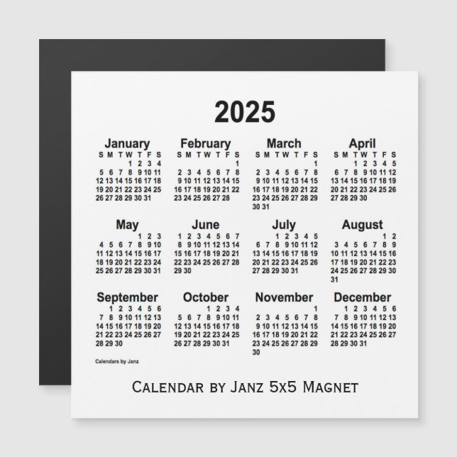 Calendário branco de 2025 por meio do ímã 5x5 de j (Frente/Verso)