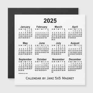 Calendário branco de 2025 por meio do ímã 5x5 de j