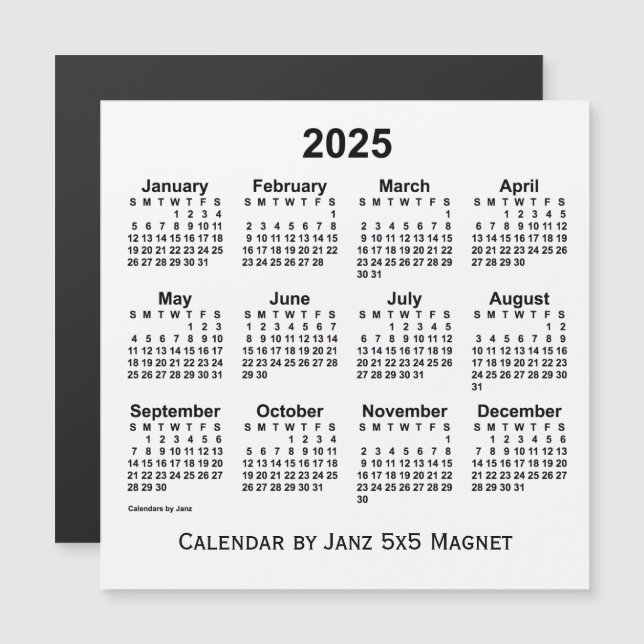 Calendário branco de 2025 por meio do ímã 5x5 de j (Frente/Verso)
