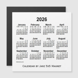 Calendário branco de 2026 por meio do ímã 5x5 d
