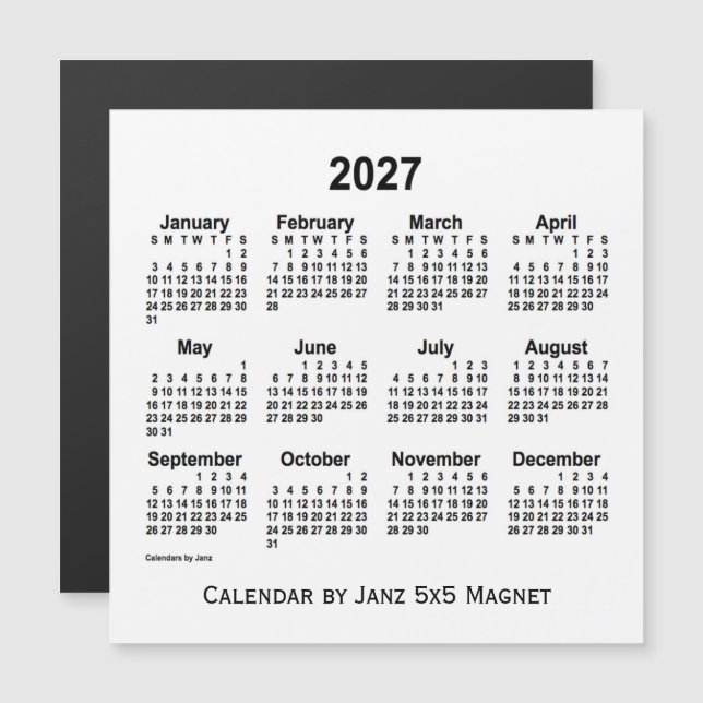 Calendário branco de 2027 por meio do ímã 5x5 de j (Frente/Verso)