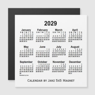 Calendário branco de 2029 por meio do ímã 5x5 d