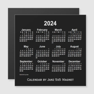 Calendário branco neon 2024 por meio do ímã 5x5 de