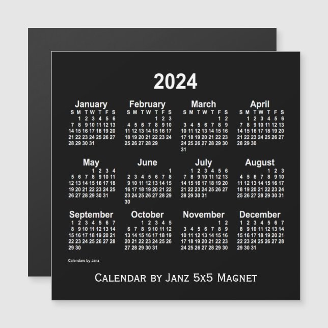 Calendário branco neon 2024 por meio do ímã 5x5 de (Frente/Verso)