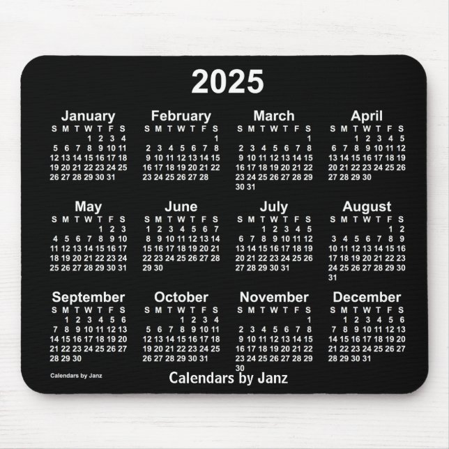 Calendário branco neon 2025 por Janz Mouse Pad (Frente)