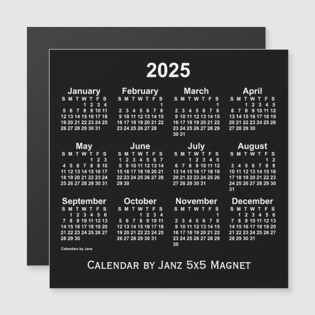 Calendário branco neon 2025 por meio do ímã 5x5 de (Frente/Verso)
