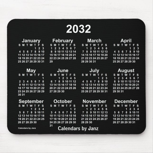Calendário branco neon 2032 por Janz Mouse Pad (Frente)