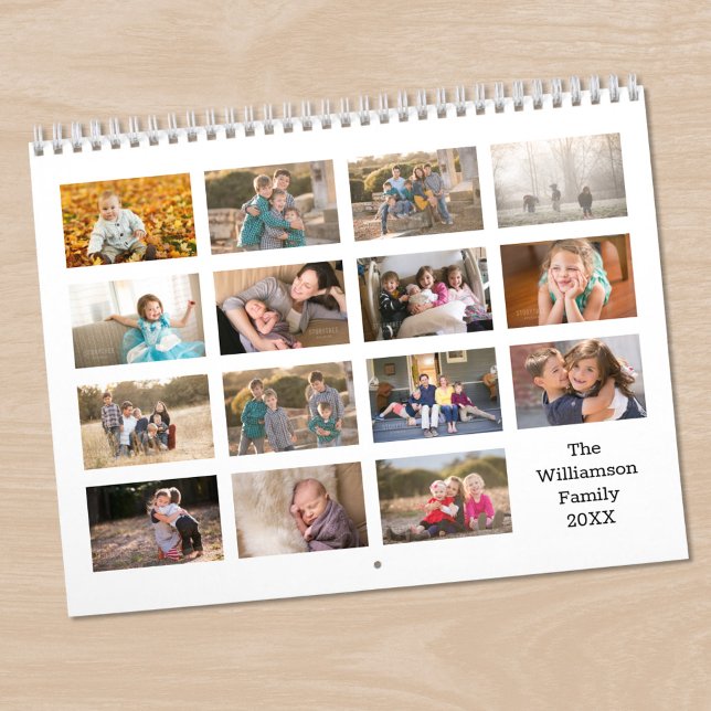 Calendário Branco Personalizado Moderno de 15 Mese (Modern Custom 15 Month White Photo Calendar in situ)