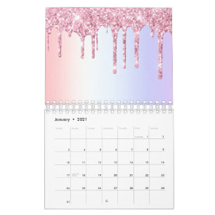 Calendário Brilhante cor-de-rosa pinga Unicorn Rainbow Pastel