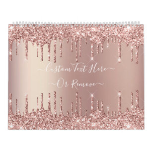 Calendário Brilhante em Rosa Dourado com Nome Text