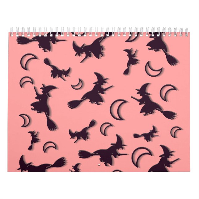 Calendário Bruxa voadora entre meia lua na noite de Halloween (Capa)