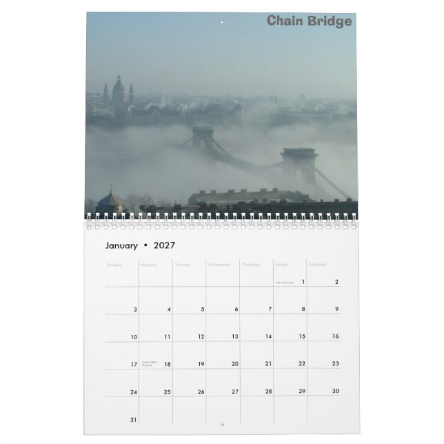 Calendário Budapest e o Danúbio (Jan 2027)