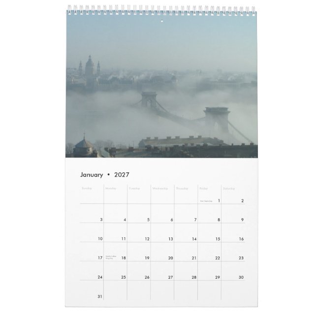 Calendário Budapest e o Danúbio (Jan 2027)