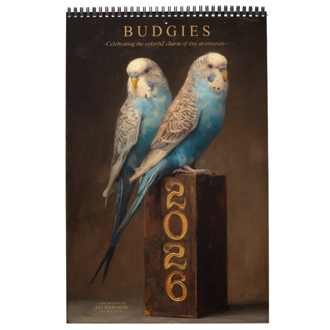 Calendário BUDGIES 2026 Parakeets Art (Capa)