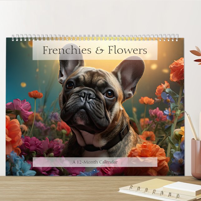 Calendário Bulldog Francês Adorável com Flores (Criador carregado)