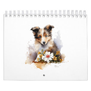 Calendário Cachorro Pets Aquarela Flor