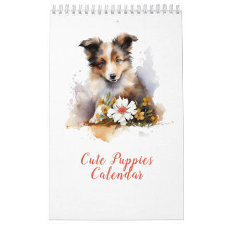 Calendário Cachorro Pets Aquarela Flor