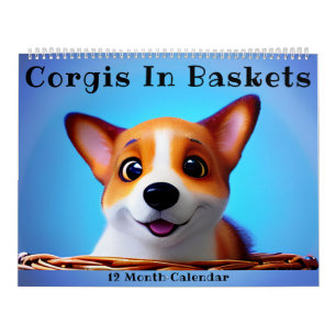 Calendário Cachorros de Corgi Bonitos em Cestos Divertidos pa