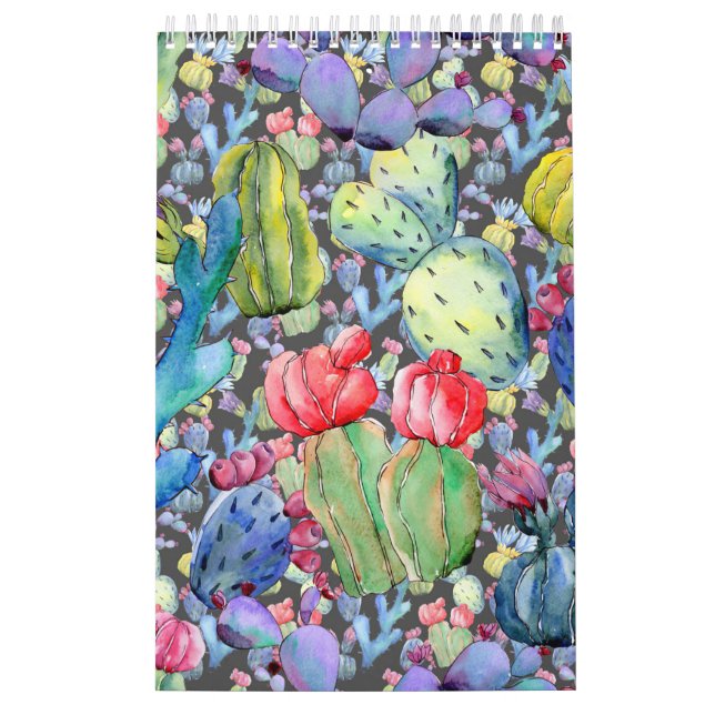 Calendário Cactus Abstrato Watercolor (Capa)