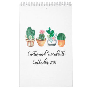 Calendário Cactus e suculentos em aquarela