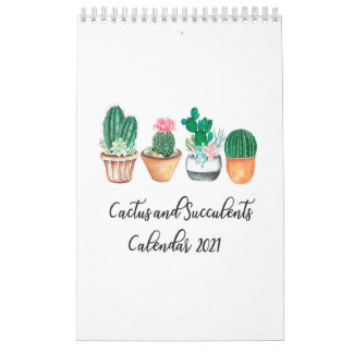 Calendário Cactus e suculentos em aquarela