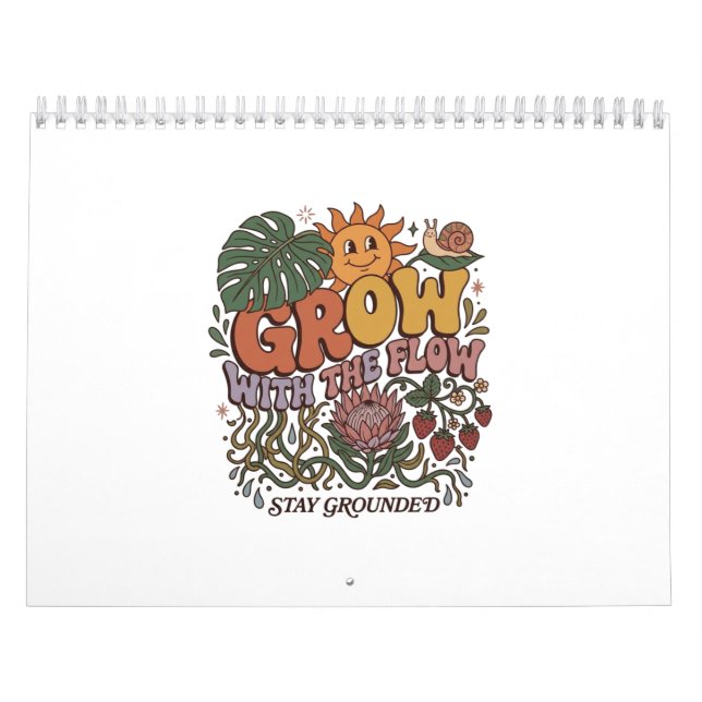 Calendário Caderno Espiral Retro Grow With The Flow | Boho Na (Capa)