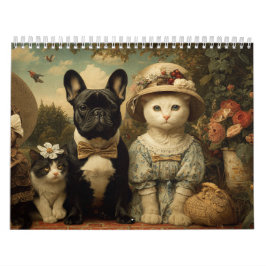 Calendário Cães e Gatos Fofos Jardim Floral Parede