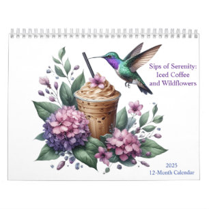 Calendário Café gelado e flores silvestres Aquarela Art 2025
