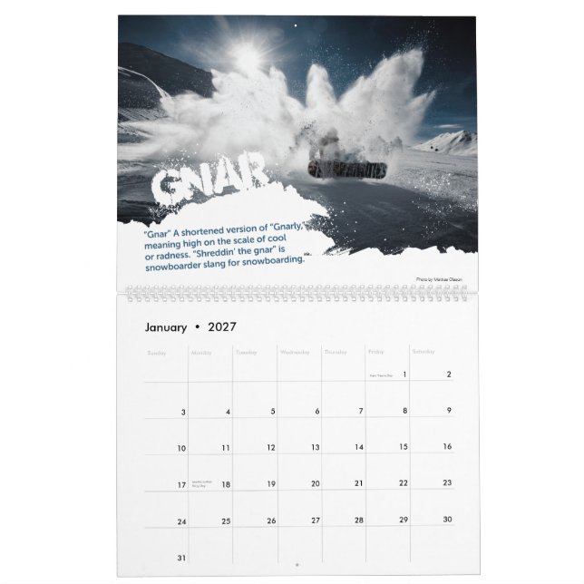 Calendário Calão do Snowboarder (Jan 2027)