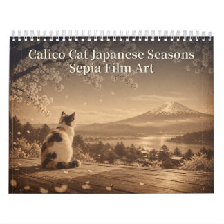 Calendário Calico Cat Japanese Seasons Sepia Film Art